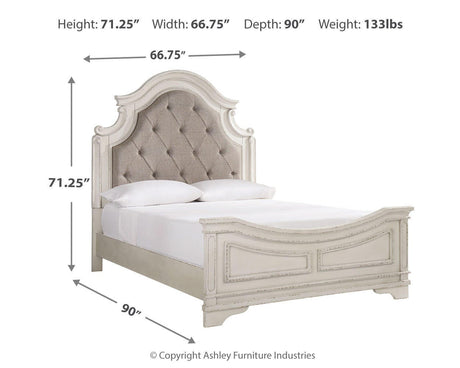 Realyn Chipped White Queen Upholstered Panel Bed from Ashley Furniture - Luna Furniture