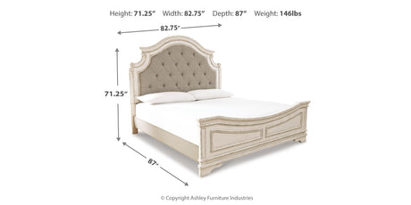 Realyn Chipped White King Upholstered Panel Bed from Ashley - Luna Furniture