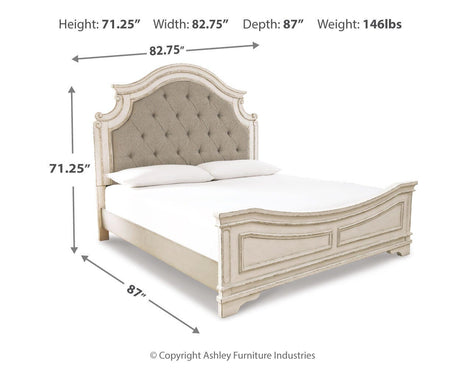 Realyn Chipped White King Upholstered Panel Bed from Ashley Furniture - Luna Furniture