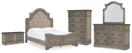 Lodenbay Multi Queen Upholstered Panel Bed, Dresser, Mirror, Chest and 2 Nightstands from Ashley - Luna Furniture