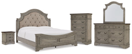 Lodenbay Antique Gray Upholstered Panel Bedroom Set from Ashley - Luna Furniture
