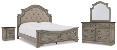 Lodenbay Antique Gray Upholstered Panel Bedroom Set from Ashley - Luna Furniture