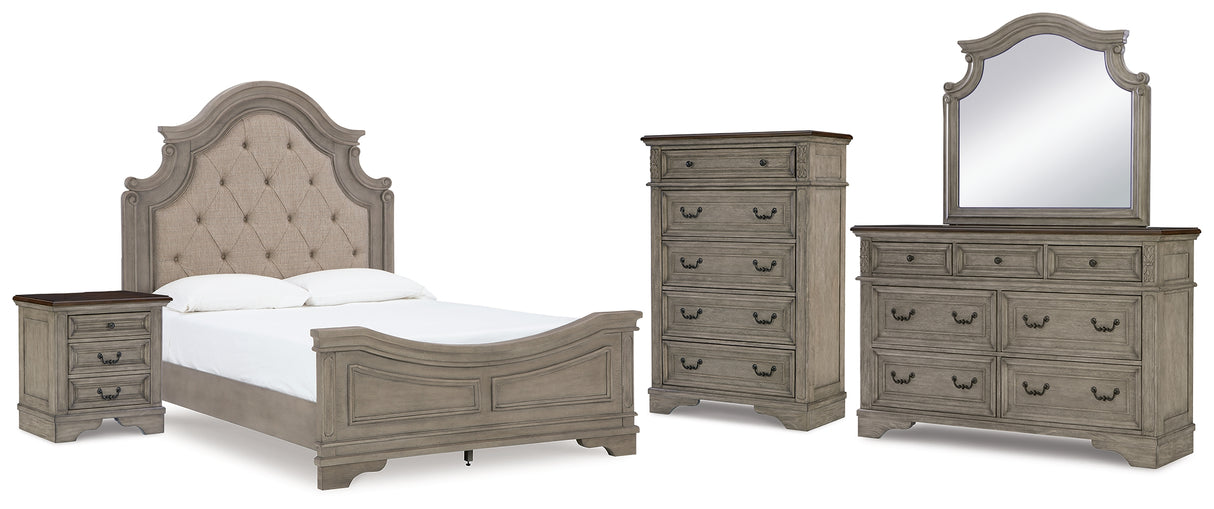 Lodenbay Antique Gray Upholstered Panel Bedroom Set from Ashley - Luna Furniture