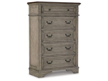 Lodenbay California King Panel Bed with Mirrored Dresser, Chest and Nightstand in Antique Gray from Ashley - Luna Furniture