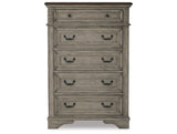 Lodenbay California King Panel Bed with Mirrored Dresser, Chest and 2 Nightstands in Antique Gray from Ashley - Luna Furniture