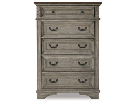 Lodenbay California King Panel Bed with Mirrored Dresser, Chest and 2 Nightstands in Antique Gray from Ashley - Luna Furniture