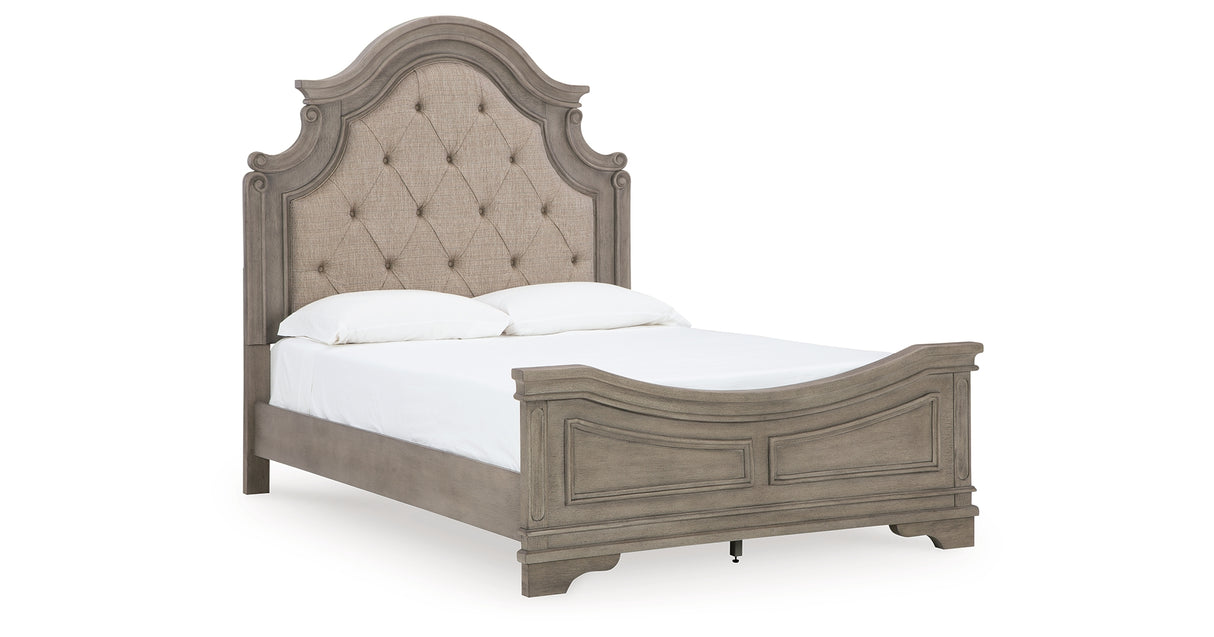 Lodenbay Queen Panel Bed with Mirrored Dresser and 2 Nightstands in Antique Gray from Ashley - Luna Furniture