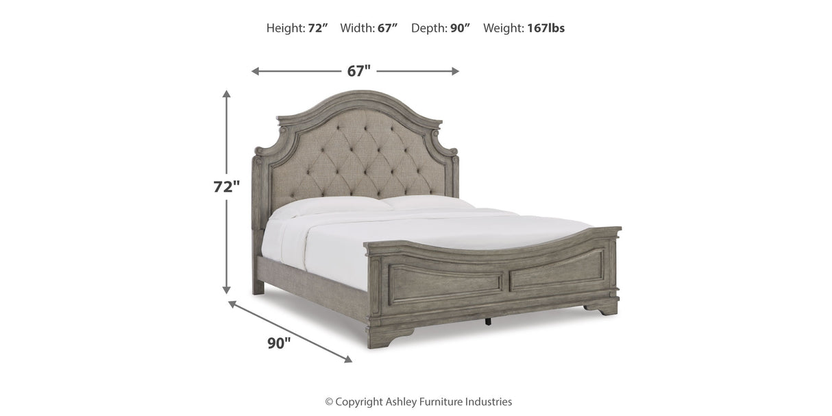 Lodenbay Queen Panel Bed with Mirrored Dresser and 2 Nightstands in Antique Gray from Ashley - Luna Furniture