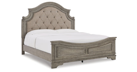 Lodenbay California King Panel Bed with Mirrored Dresser, Chest and Nightstand in Antique Gray from Ashley - Luna Furniture