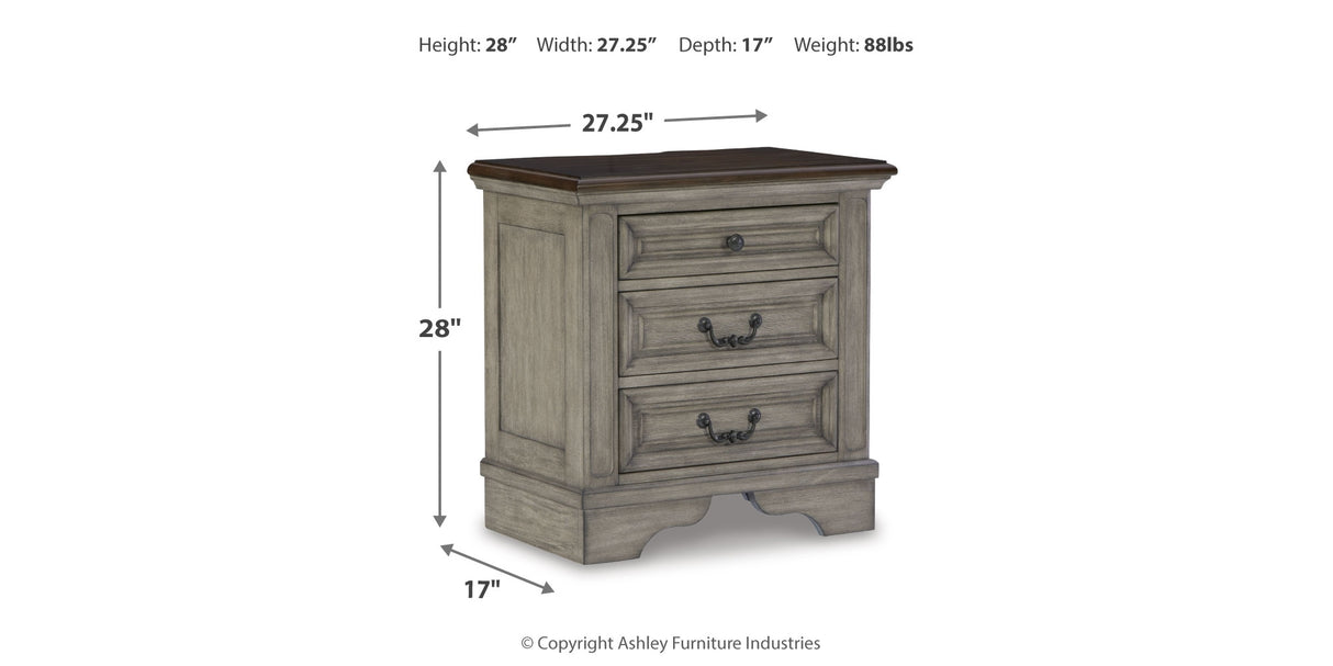 Lodenbay Queen Panel Bed with Mirrored Dresser and 2 Nightstands in Antique Gray from Ashley - Luna Furniture