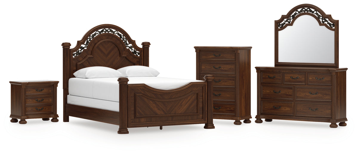 Lavinton Brown Queen Poster Bed, Dresser, Mirror, Chest and Nightstand from Ashley Furniture - Luna Furniture