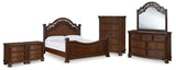 Lavinton Brown Queen Poster Bed, Dresser, Mirror, Chest and 2 Nightstands from Ashley Furniture - Luna Furniture