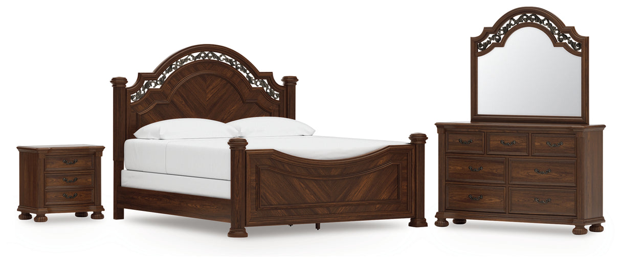 Lavinton Brown King Poster Bed, Dresser, Mirror and Nightstand from Ashley Furniture - Luna Furniture
