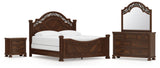 Lavinton Brown King Poster Bed, Dresser, Mirror and Nightstand from Ashley Furniture - Luna Furniture