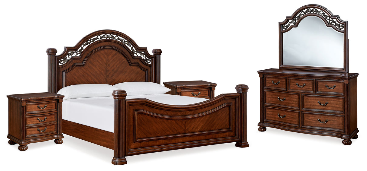 Lavinton Brown King Poster Bed, Dresser, Mirror and Nightstand from Ashley Furniture - Luna Furniture