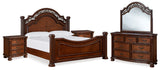 Lavinton Brown King Poster Bed, Dresser, Mirror and Nightstand from Ashley Furniture - Luna Furniture