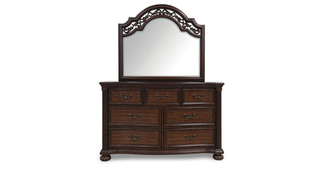 Lavinton Queen Poster Bed with Mirrored Dresser, Chest and Nightstand in Brown from Ashley - Luna Furniture