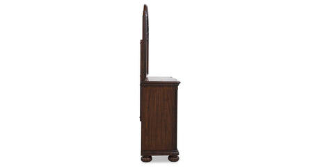 Lavinton Queen Poster Bed with Mirrored Dresser, Chest and Nightstand in Brown from Ashley - Luna Furniture