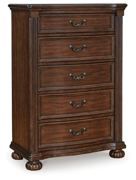 Lavinton Brown Queen Poster Bed, Dresser, Mirror, Chest and Nightstand from Ashley Furniture - Luna Furniture
