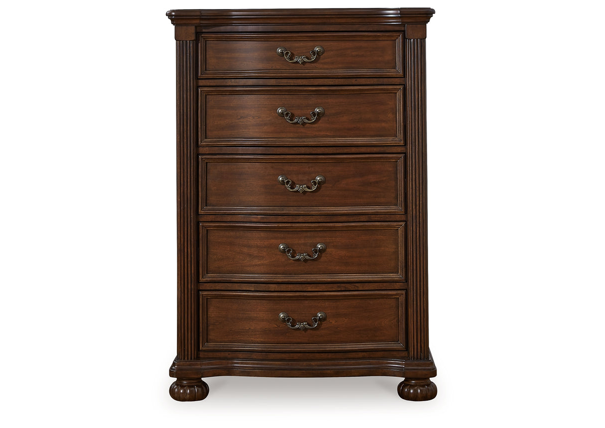Lavinton King Poster Bed with Mirrored Dresser and Chest in Brown from Ashley - Luna Furniture