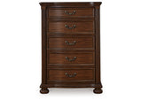 Lavinton King Poster Bed with Mirrored Dresser and Chest in Brown from Ashley - Luna Furniture