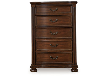 Lavinton King Poster Bed with Mirrored Dresser, Chest and 2 Nightstands in Brown from Ashley - Luna Furniture