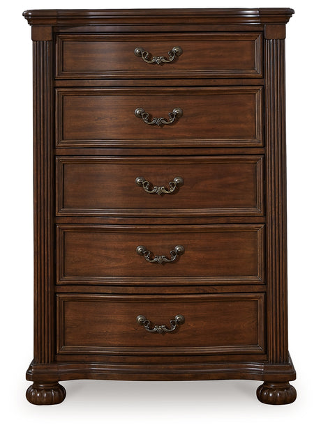Lavinton Brown Queen Poster Bed, Dresser, Mirror, Chest and Nightstand from Ashley Furniture - Luna Furniture