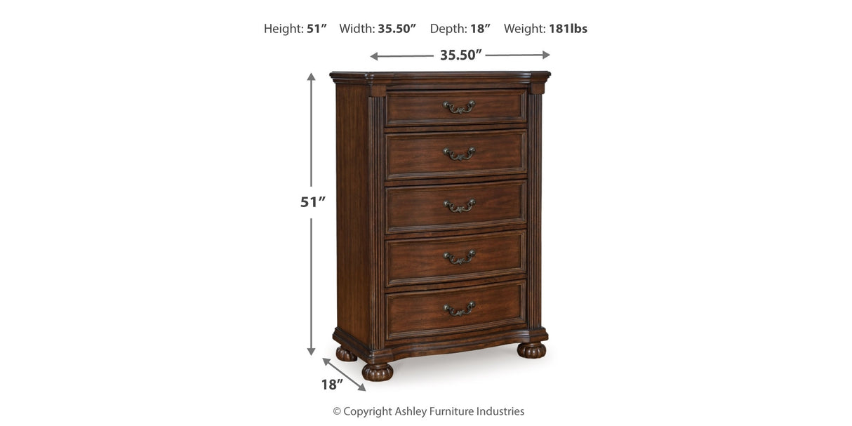 Lavinton King Poster Bed with Mirrored Dresser, Chest and Nightstand in Brown from Ashley - Luna Furniture