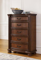 Lavinton Brown Queen Poster Bed, Dresser, Mirror, Chest and 2 Nightstands from Ashley Furniture - Luna Furniture