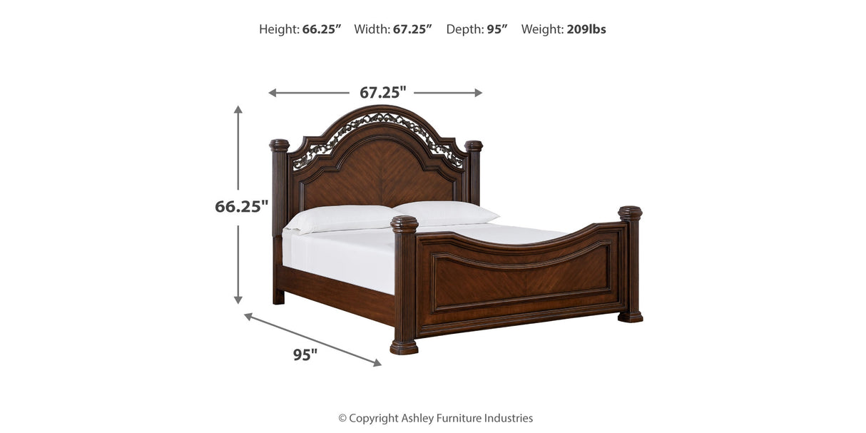 Lavinton Queen Poster Bed with Mirrored Dresser, Chest and Nightstand in Brown from Ashley - Luna Furniture