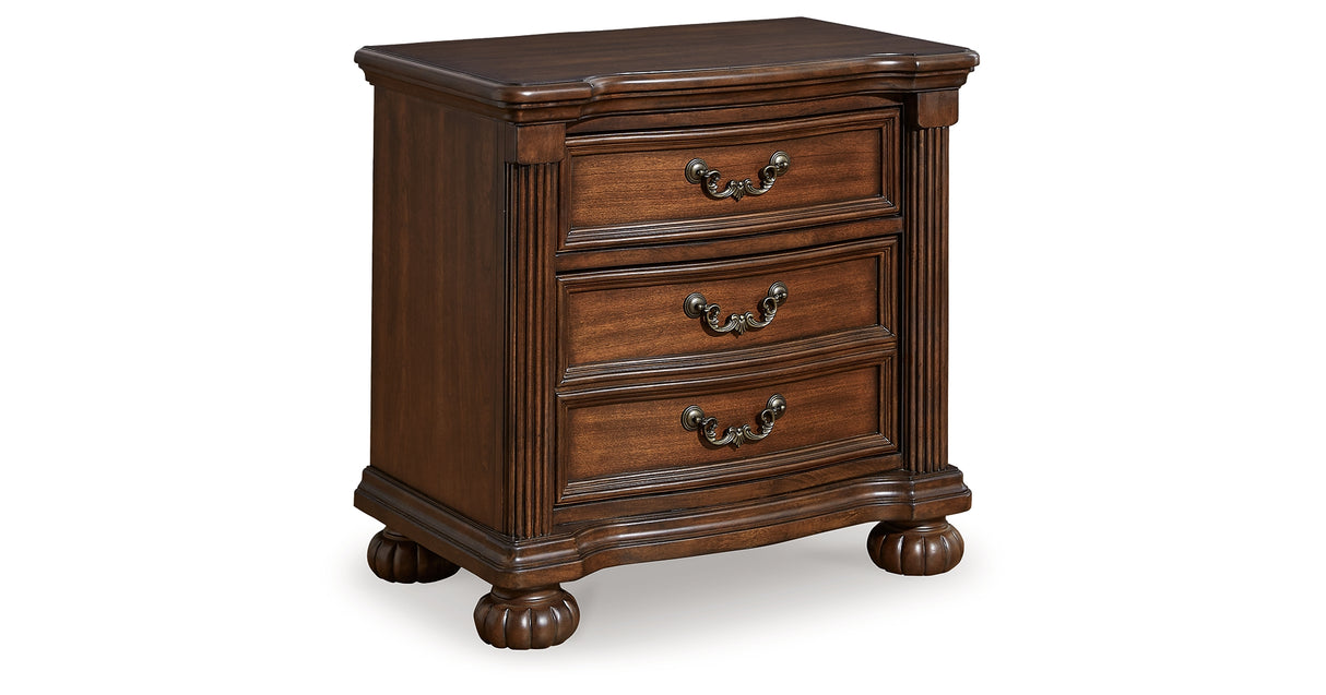 Lavinton California King Poster Bed with Mirrored Dresser and Nightstand in Brown from Ashley Furniture - Luna Furniture