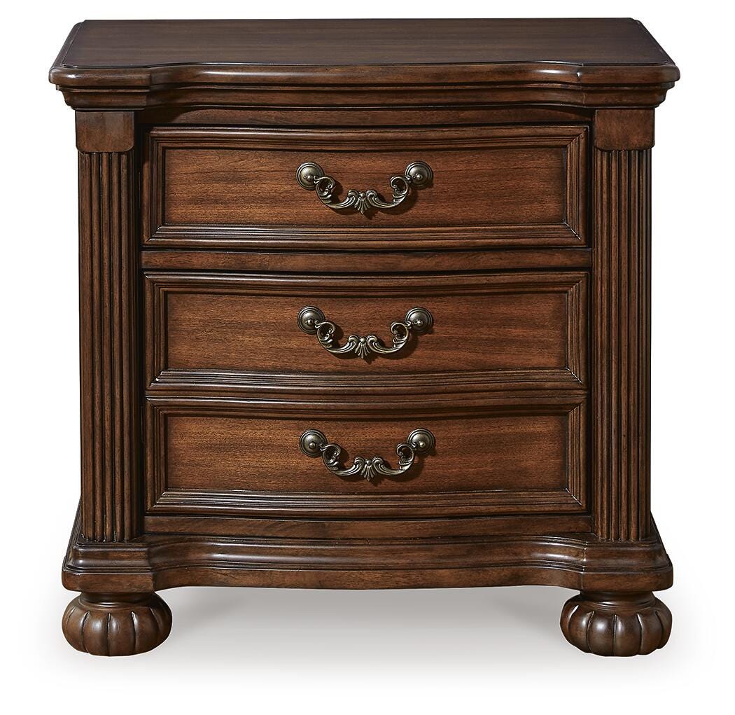 Lavinton Brown California King Poster Bed with Mirrored Dresser and 2 Nightstands from Ashley - Luna Furniture