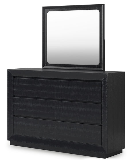 Londer Black Queen Panel Bed with Mirrored Dresser from Ashley - Luna Furniture