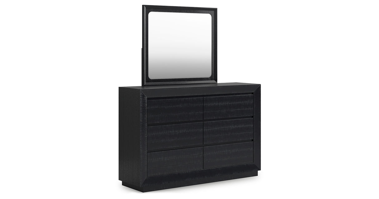 Londer Queen Panel Bed with Mirrored Dresser and 2 Nightstands in Black from Ashley - Luna Furniture