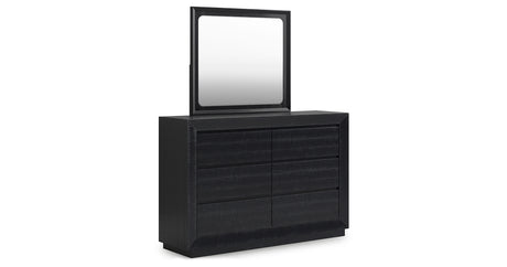 Londer King Panel Bed with Mirrored Dresser and Nightstand in Black from Ashley - Luna Furniture