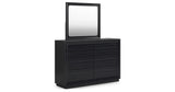 Londer Queen Panel Bed with Mirrored Dresser and Nightstand in Black from Ashley - Luna Furniture