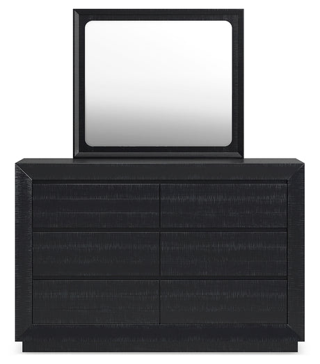 Londer Black Queen Panel Bed with Mirrored Dresser from Ashley - Luna Furniture