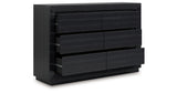 Londer King Panel Bed with Dresser and Nightstand in Black from Ashley - Luna Furniture