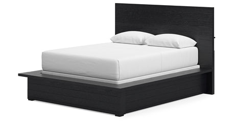 Londer Queen Panel Bed with Mirrored Dresser and Nightstand in Black from Ashley - Luna Furniture