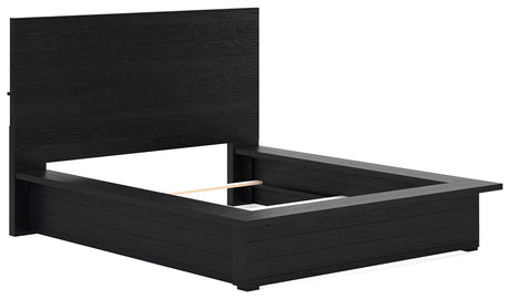 Londer Black Queen Panel Bed with Mirrored Dresser from Ashley - Luna Furniture
