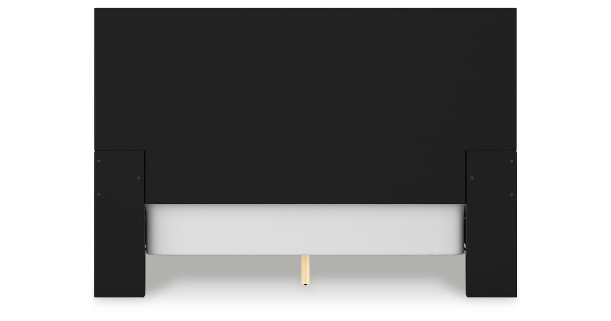 Londer Queen Panel Bed with Mirrored Dresser and Nightstand in Black from Ashley - Luna Furniture