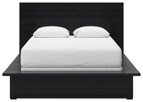 Londer Black Queen Panel Bed with Mirrored Dresser from Ashley - Luna Furniture