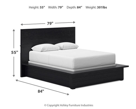 Londer Black Queen Panel Bed with Mirrored Dresser from Ashley - Luna Furniture