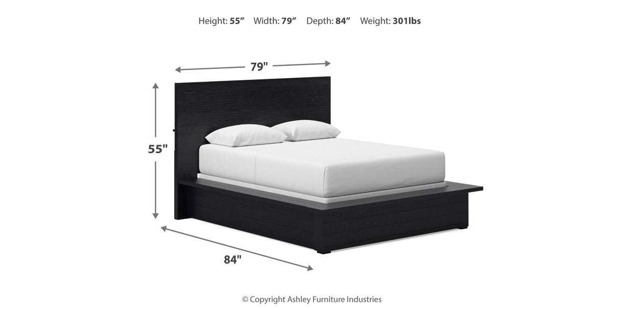 Londer Queen Panel Bed with Mirrored Dresser and Nightstand in Black from Ashley - Luna Furniture