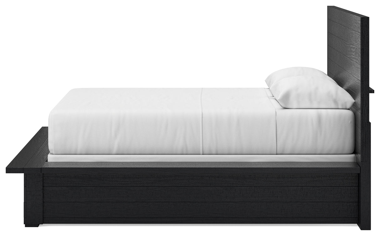 Londer Black Queen Panel Bed with Mirrored Dresser from Ashley - Luna Furniture