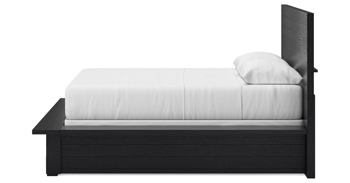 Londer Queen Panel Bed with Mirrored Dresser in Black from Ashley - Luna Furniture