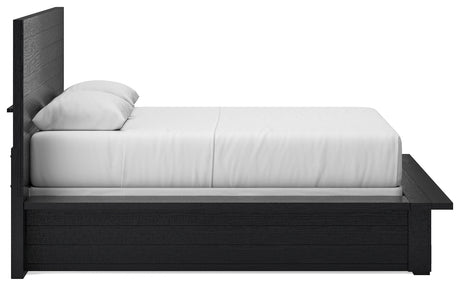 Londer Black Queen Panel Bed with Mirrored Dresser from Ashley - Luna Furniture