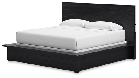 Londer Black King Panel Bed with Mirrored Dresser from Ashley - Luna Furniture