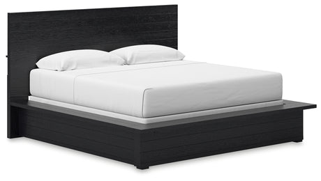 Londer Black King Panel Bed with Mirrored Dresser from Ashley - Luna Furniture