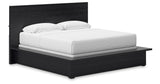 Londer King Panel Bed with Mirrored Dresser in Black from Ashley - Luna Furniture